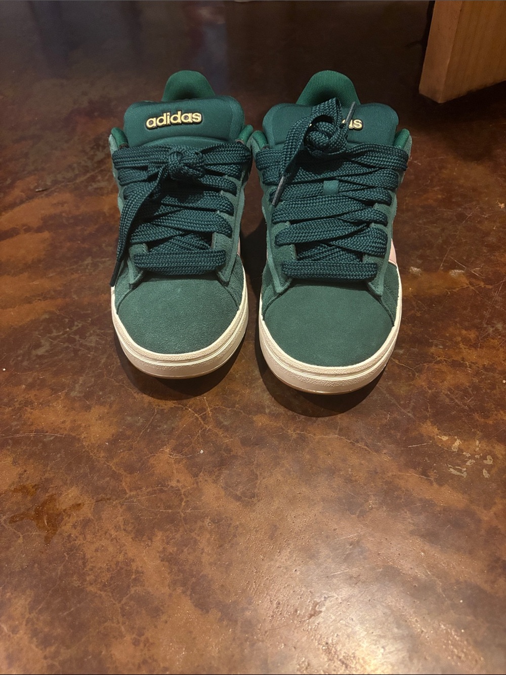 adidas Dark Green Suede Low-Top Sneakers with White Soles